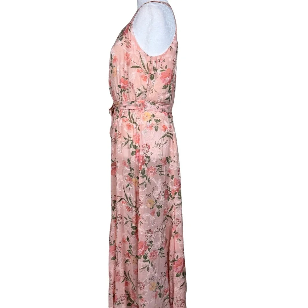 Zunie Girls Maxi Dress Floral Size 16 Peach Tie Waist Halter Lined Party Formal